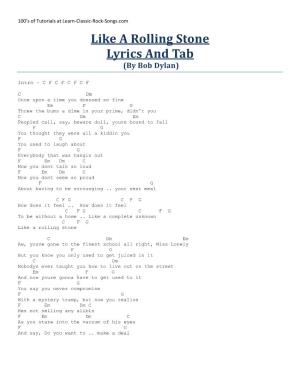 Like a Rolling Stone Lyrics and Tab (By Bob Dylan)