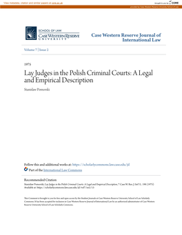 Lay Judges in the Polish Criminal Courts: a Legal and Empirical Description Stanislaw Pomorski