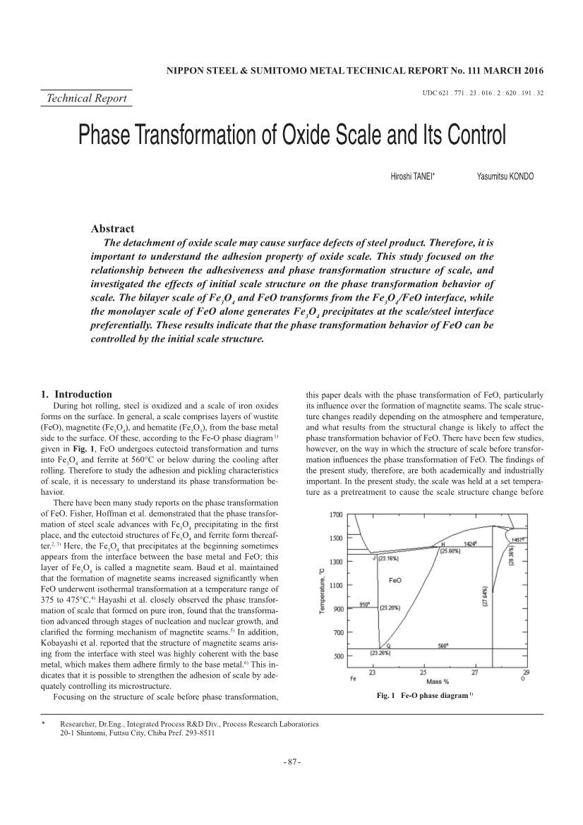 Phase Transformation of Oxide Scale and Its Control