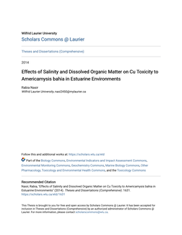 Effects of Salinity and Dissolved Organic Matter on Cu Toxicity to Americamysis Bahia in Estuarine Environments