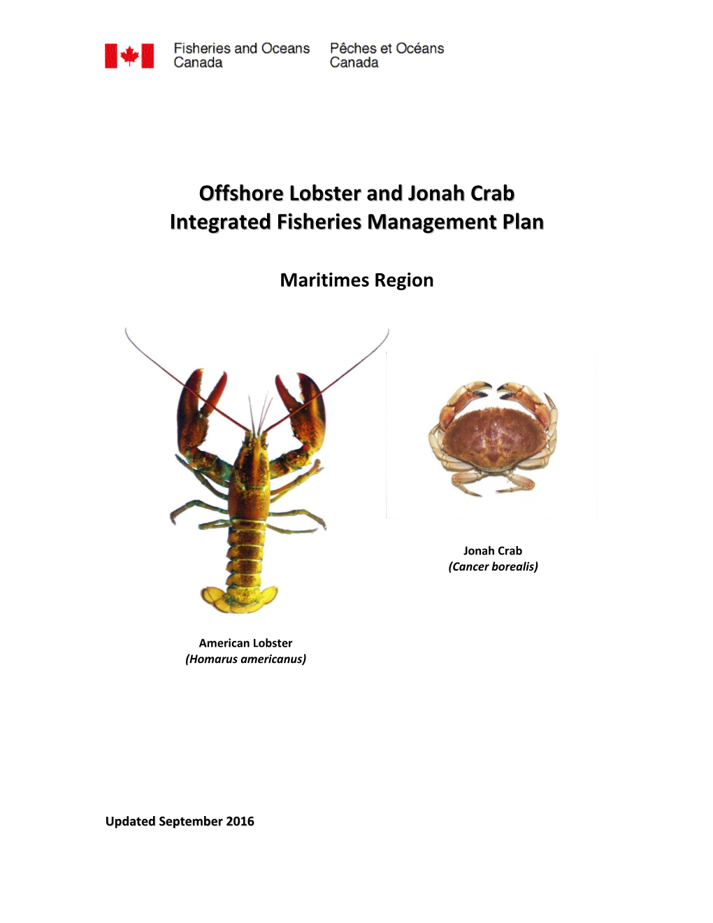 Offshore Lobster and Jonah Crab Integrated Fisheries Management Plan