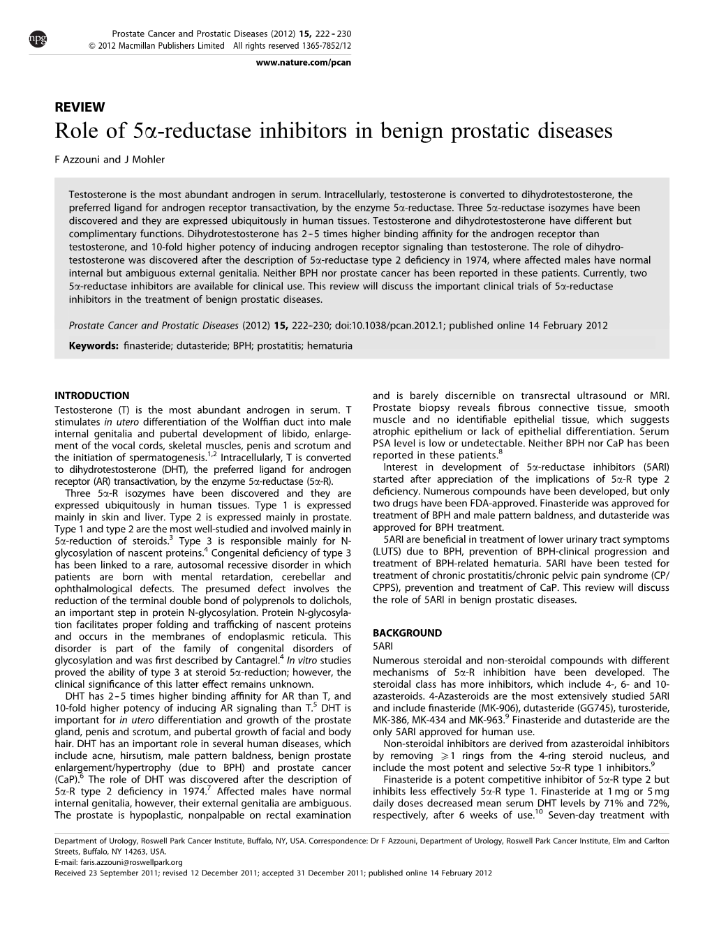 Role of 5Α-Reductase Inhibitors in Benign Prostatic Diseases