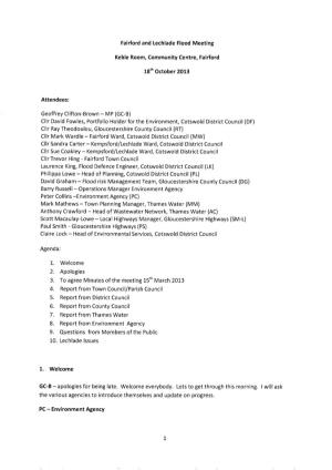 Minutes for Fairford and Lechlade Flood Meeting 18 October 2013