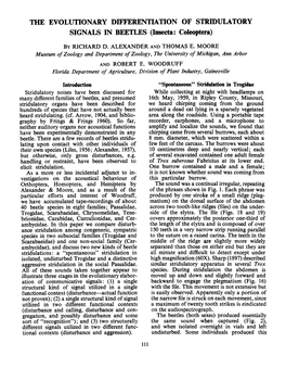 THE EVOLUTIONARY DIFFERENTIATION of STRIDULATORY SIGNALS in BEETLES (Insecta : Coleoptera)