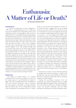 Euthanasia: a Matter of Life Or Death? by Chief Justice Sundaresh Menon
