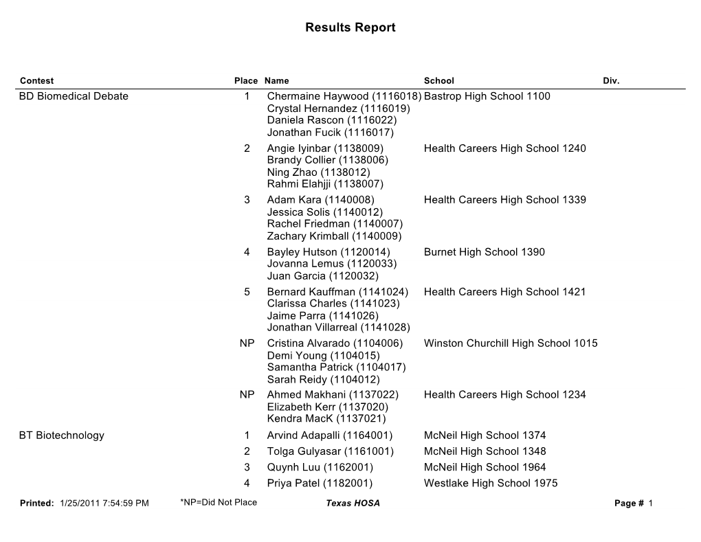 Results Report