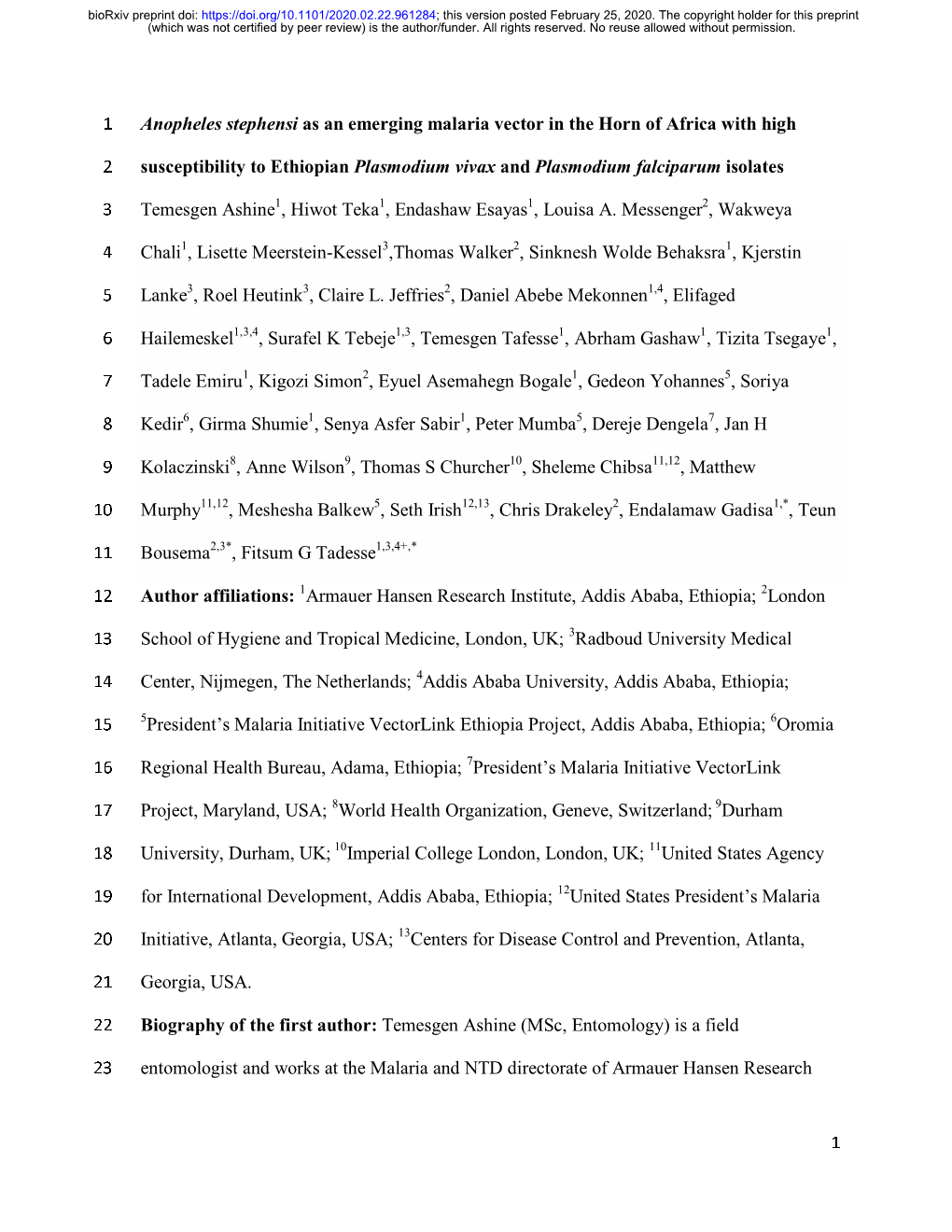 Anopheles Stephensi As an Emerging Malaria Vector in the Horn of Africa with High