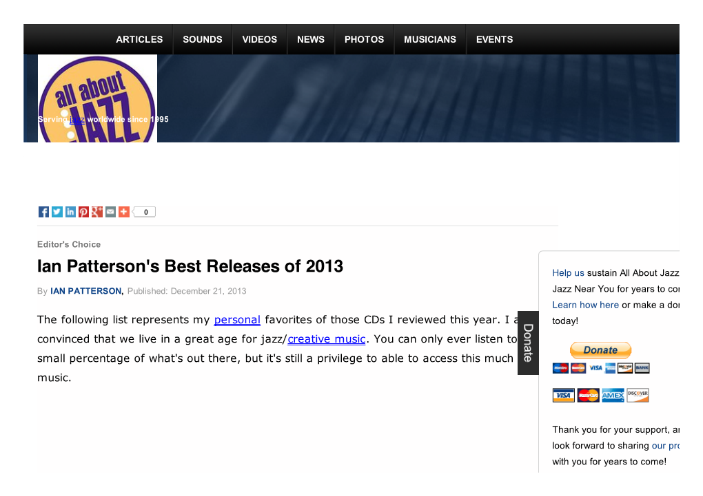 Ian Patterson's Best Releases of 2013 Help Us Sustain All About Jazz And