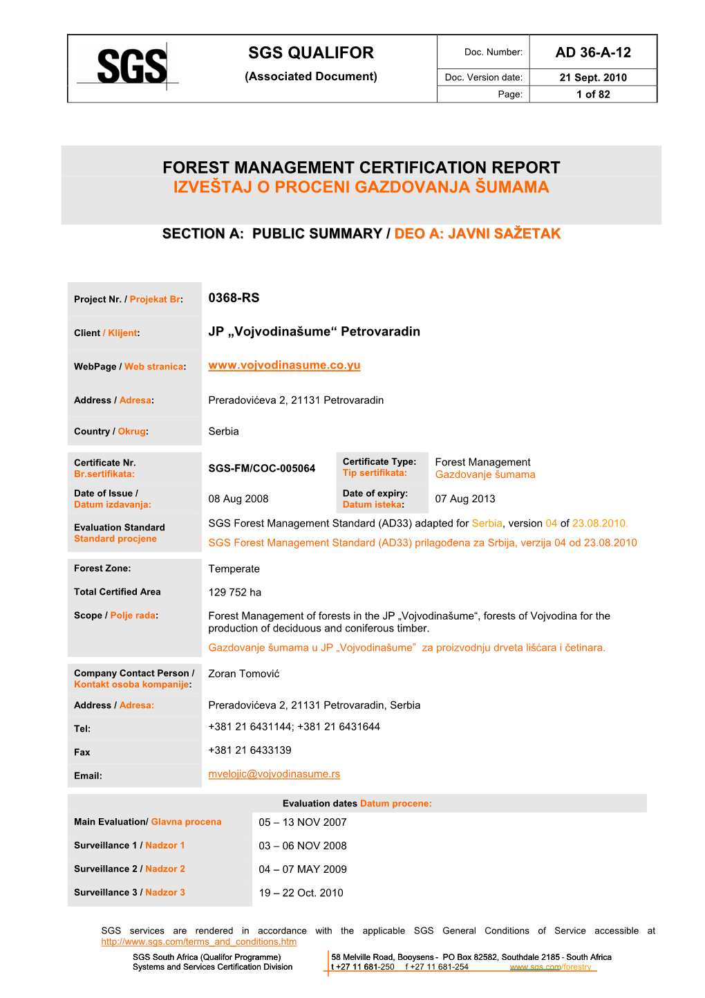 Sgs Qualifor Forest Management Certification