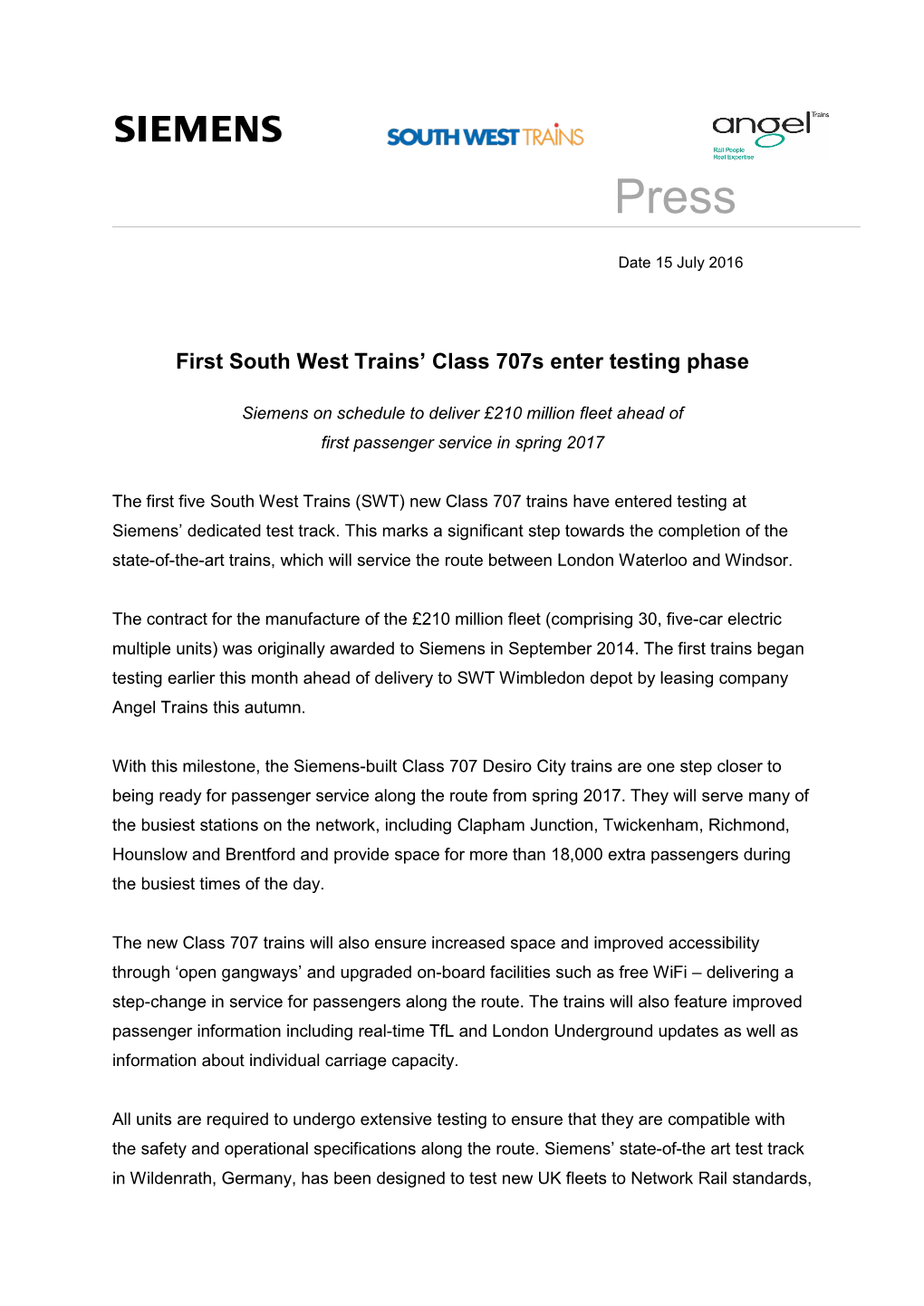 First South West Trains' Class 707S Enter Testing Phase