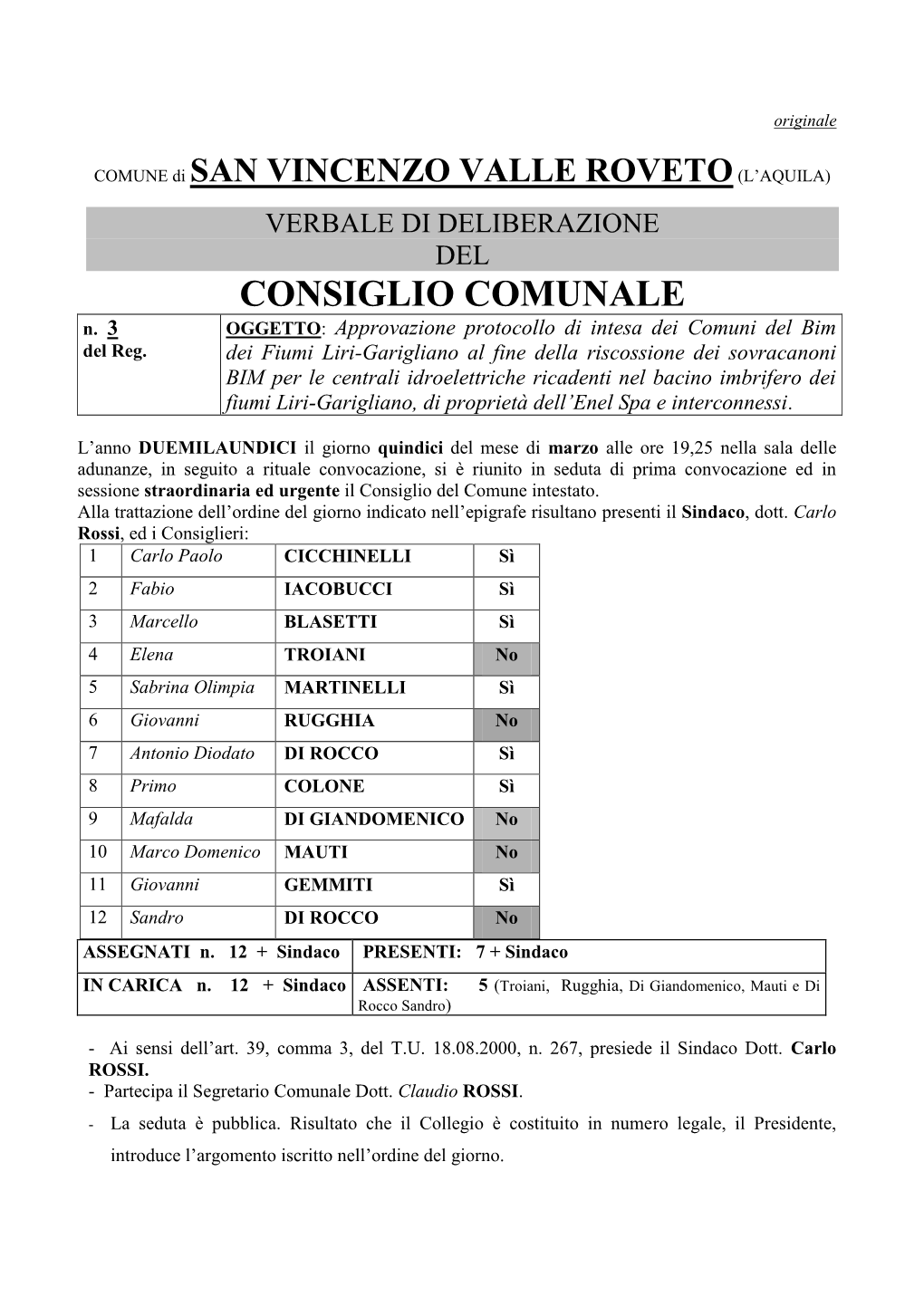 CONSIGLIO COMUNALE N