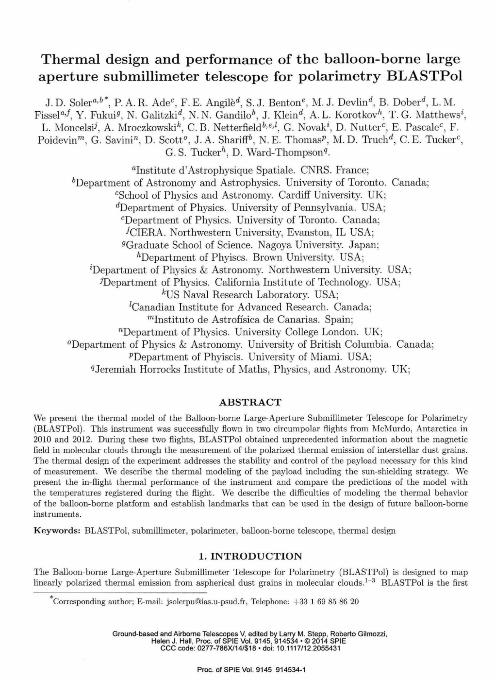 Thermal Design and Performance of the Balloon-Borne Large Aperture Submillimeter Telescope for Polarimetry Blastpol