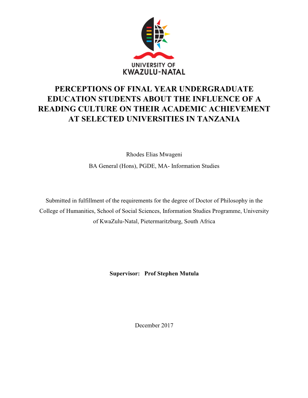 Perceptions of Final Year Undergraduate