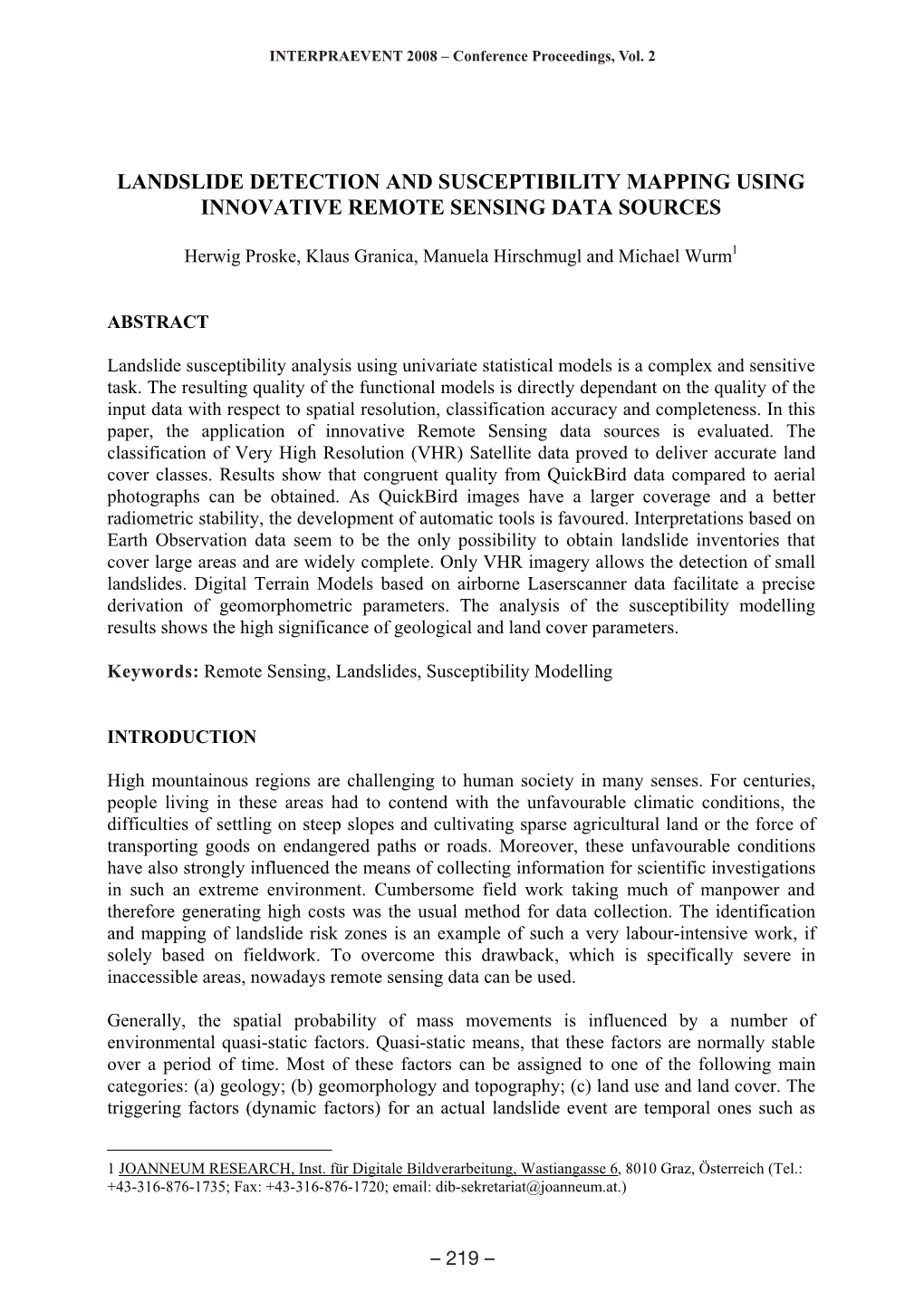 Landslide Detection and Susceptibility Mapping Using Innovative Remote