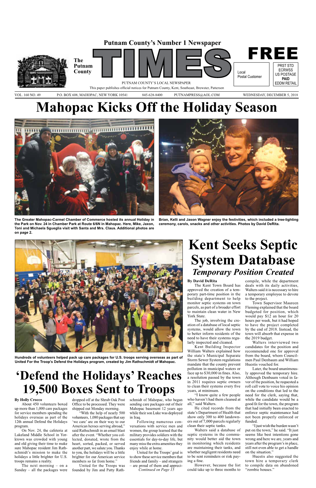 Kent Seeks Septic System Database Mahopac Kicks Off the Holiday Season