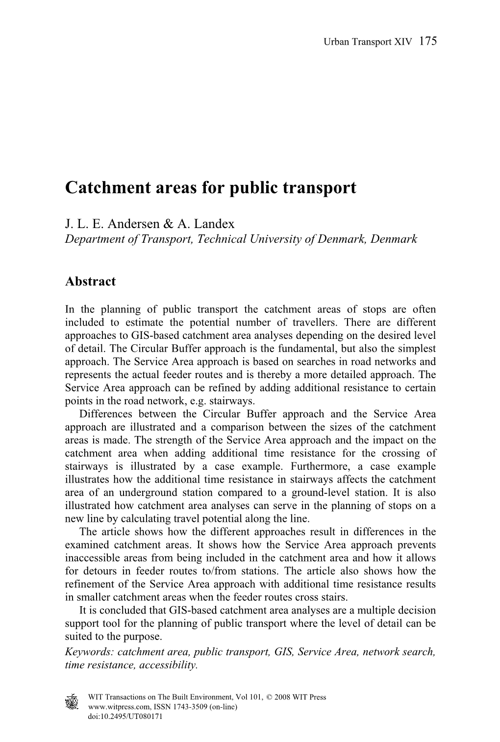 Catchment Areas for Public Transport