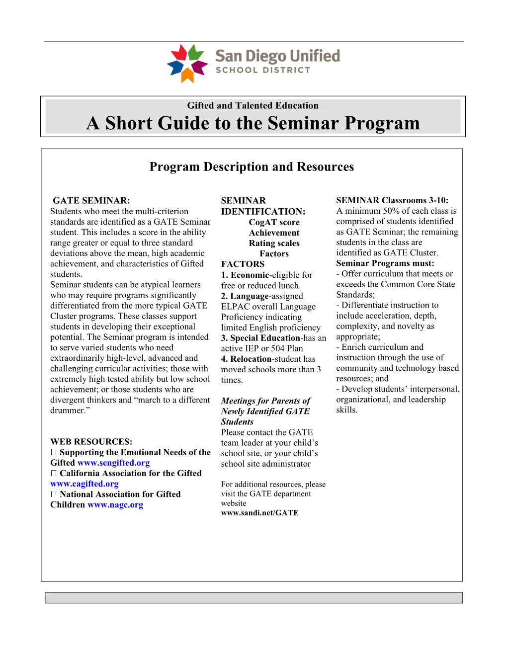 A Short Guide to the Seminar Program