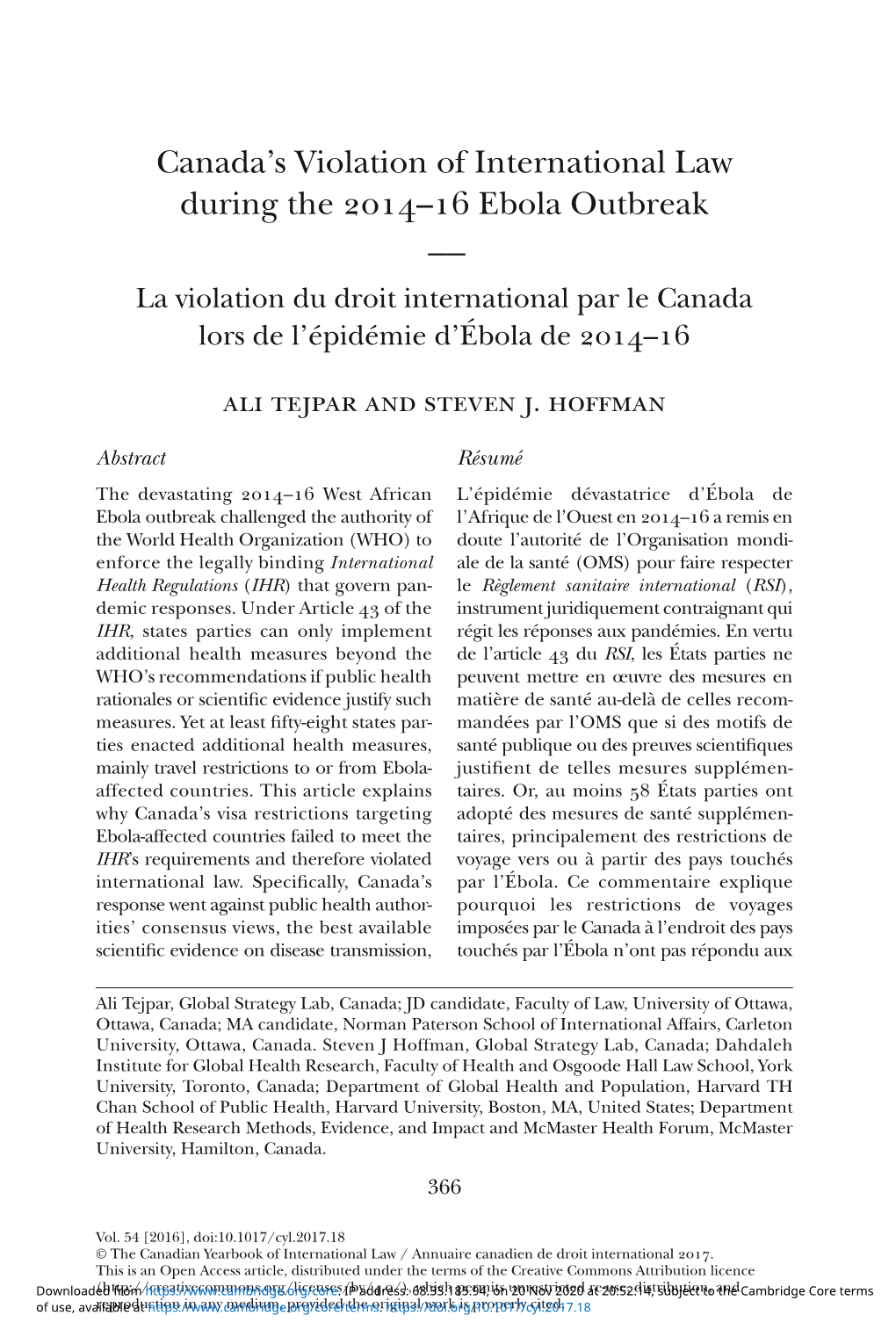 Canada's Violation of International Law During the 2014–16 Ebola