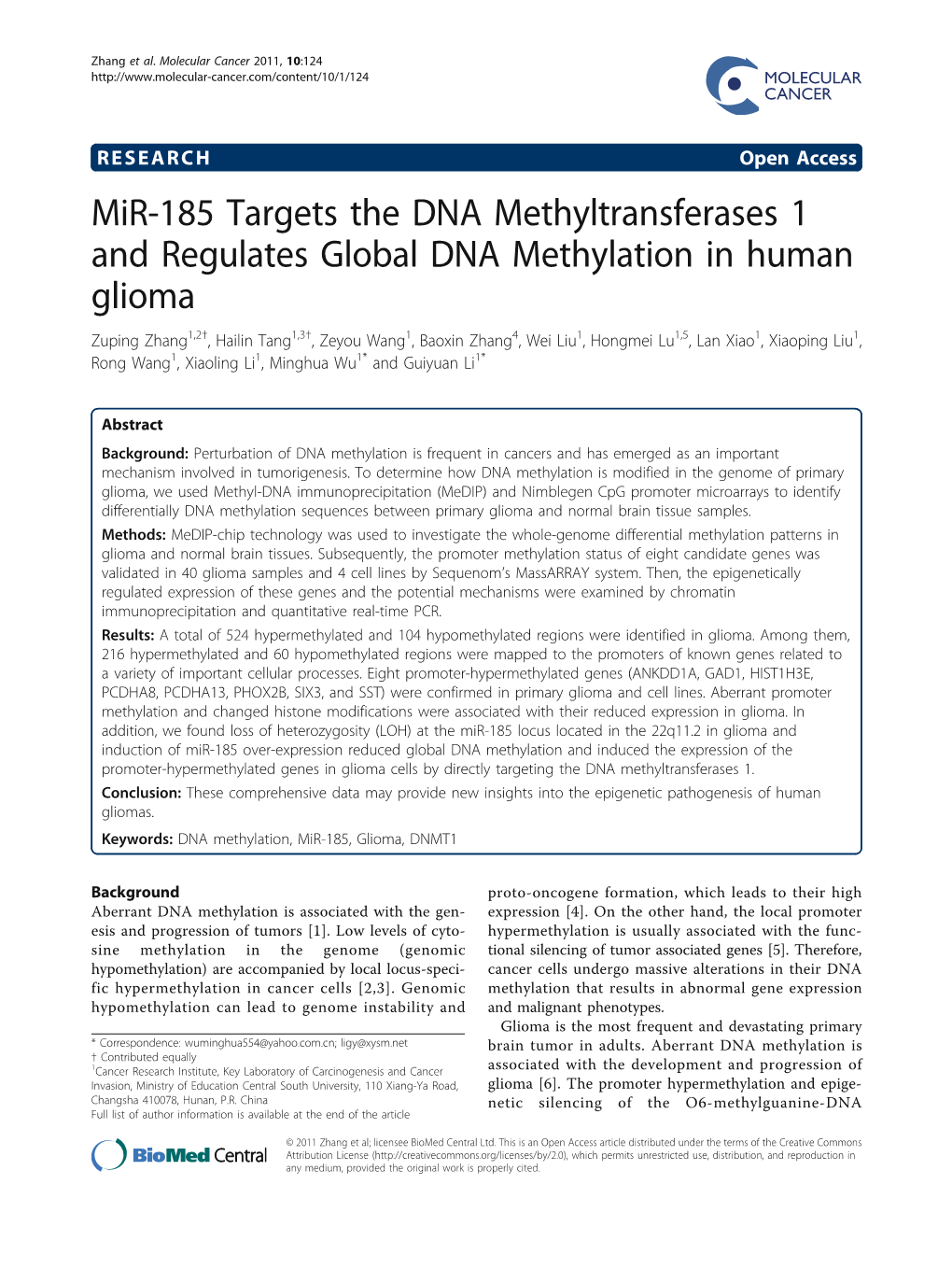 Mir-185 Targets the DNA Methyltransferases 1 And