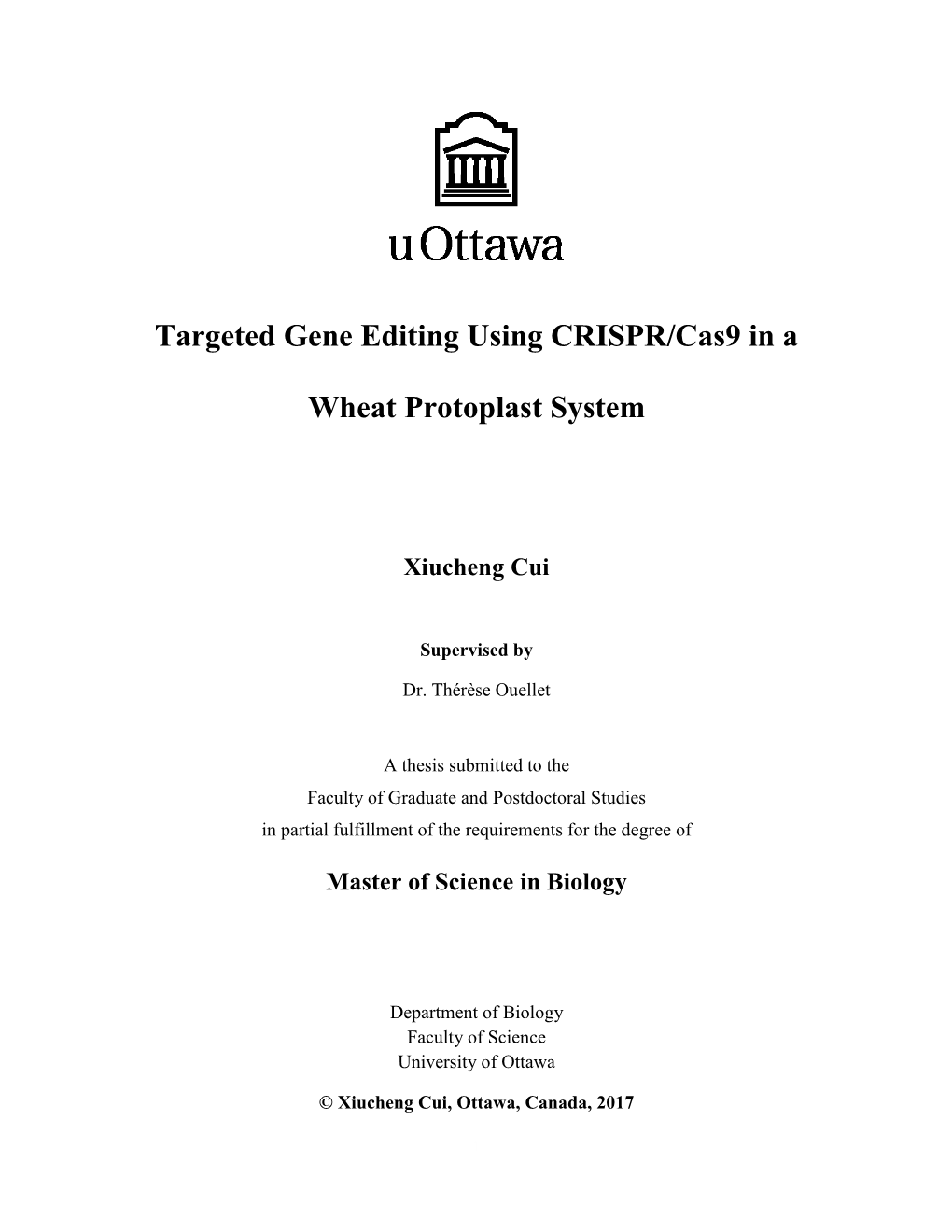 Targeted Gene Editing Using CRISPR/Cas9 in a Wheat Protoplast System