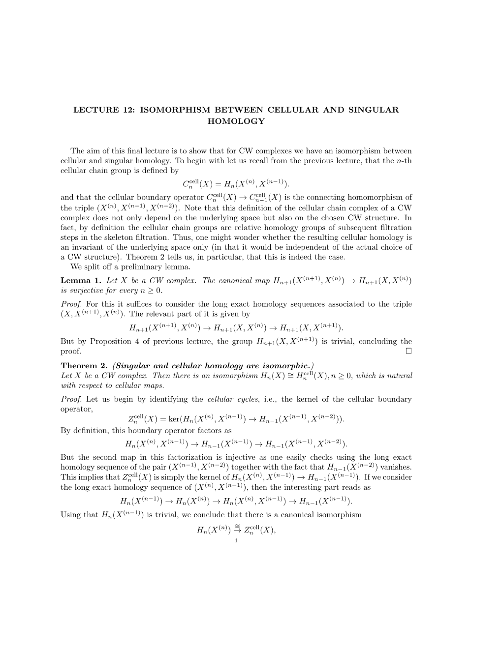 Isomorphism Between Cellular and Singular Homology