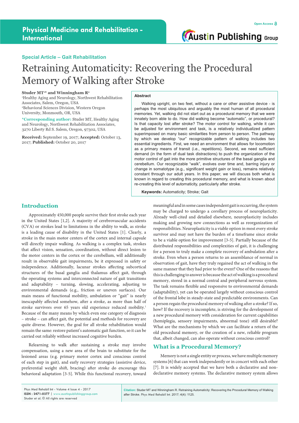 Recovering the Procedural Memory of Walking After Stroke