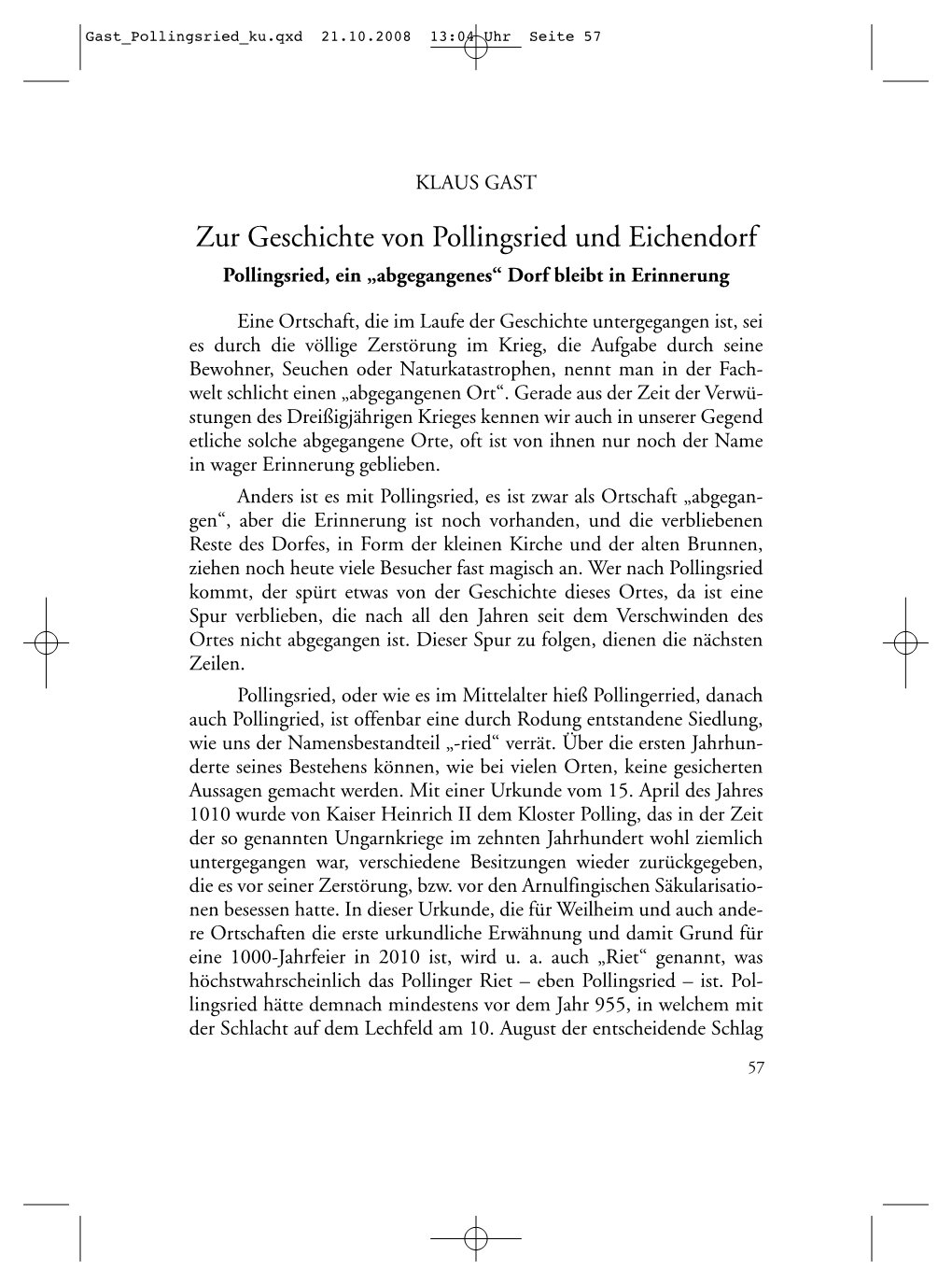Zur Geschichte Von Pollingsried Und Eichendorf Pollingsried, Ein „Abgegangenes“ Dorf Bleibt in Erinnerung