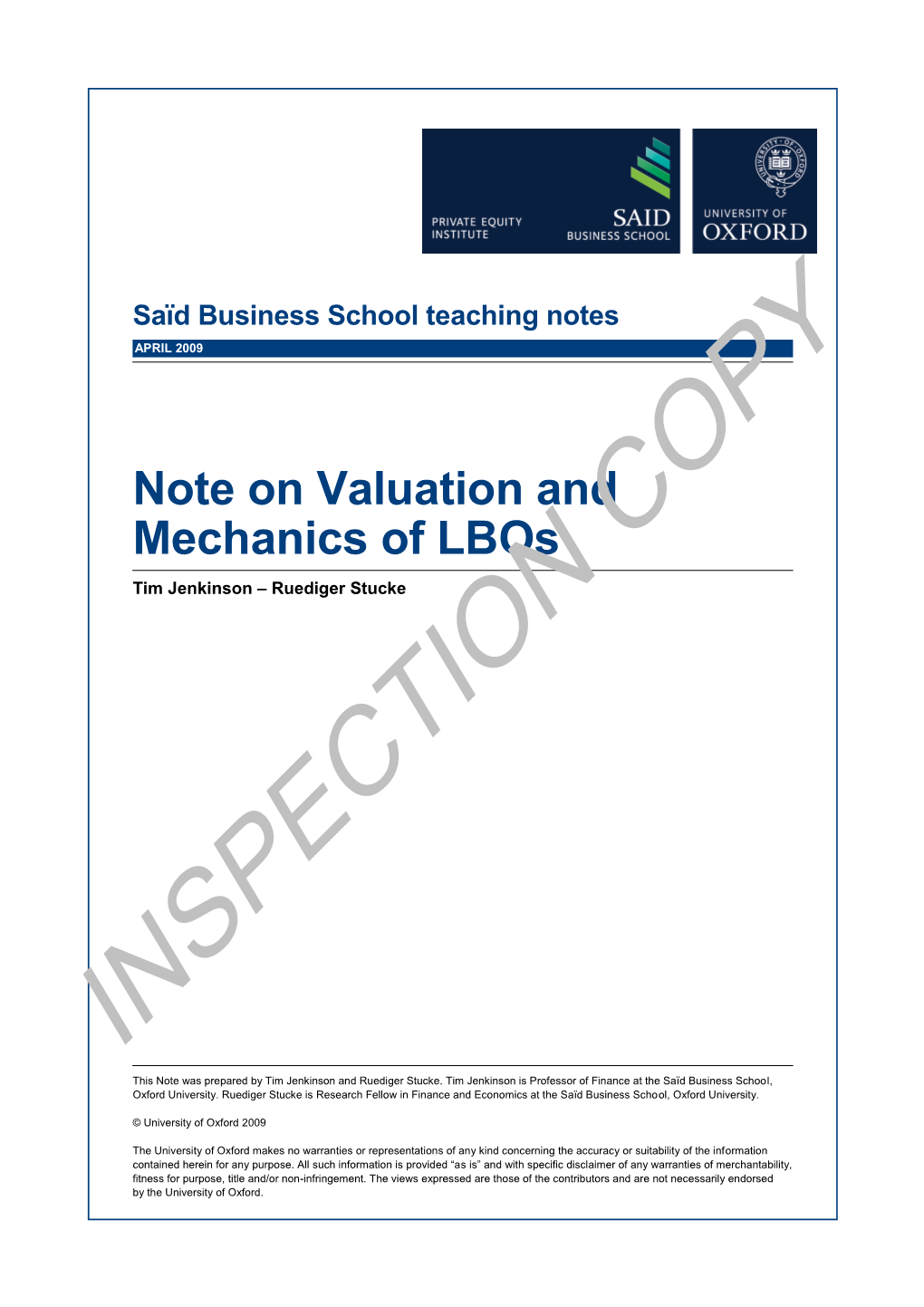 Note on Valuation and Mechanics of Lbos