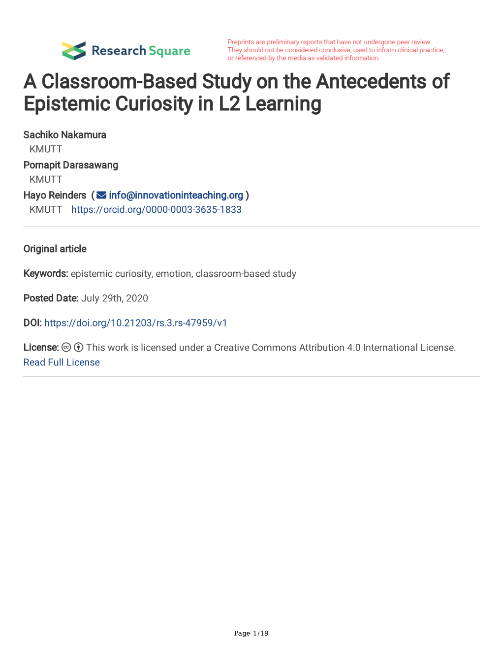 A Classroom-Based Study on the Antecedents of Epistemic Curiosity in L2 Learning