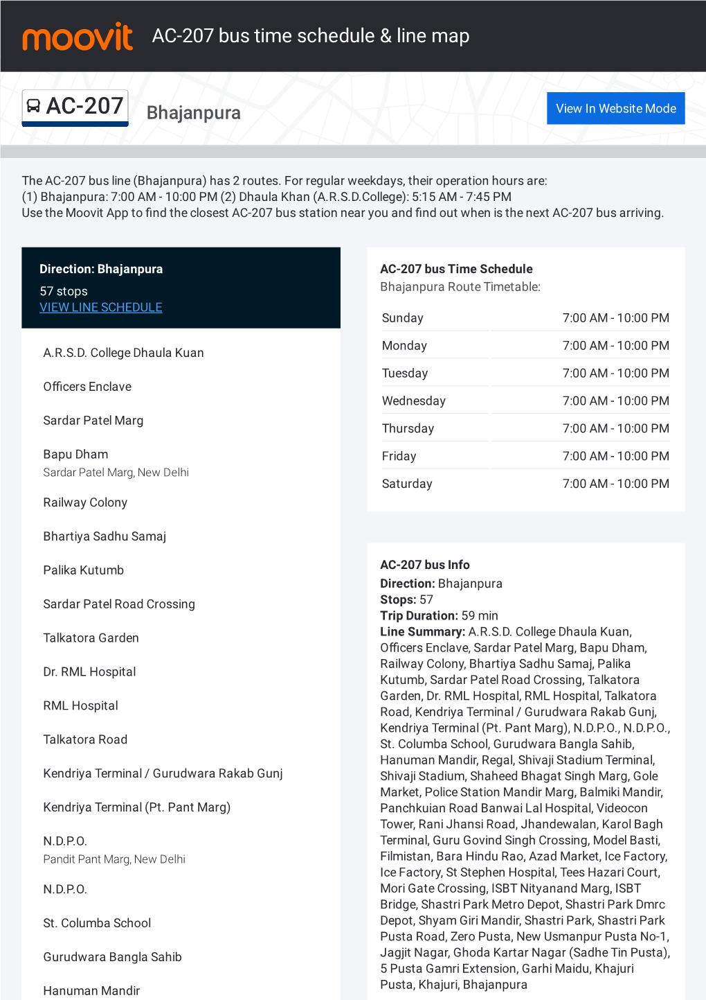 AC-207 Bus Time Schedule & Line Route