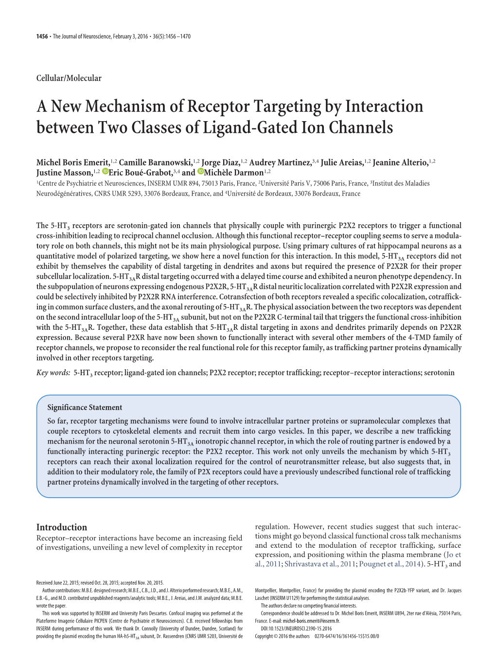 A New Mechanism of Receptor Targeting by Interaction Between Two Classes of Ligand-Gated Ion Channels