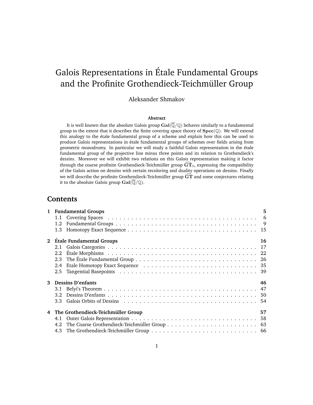 Galois Representations in Étale Fundamental Groups and The