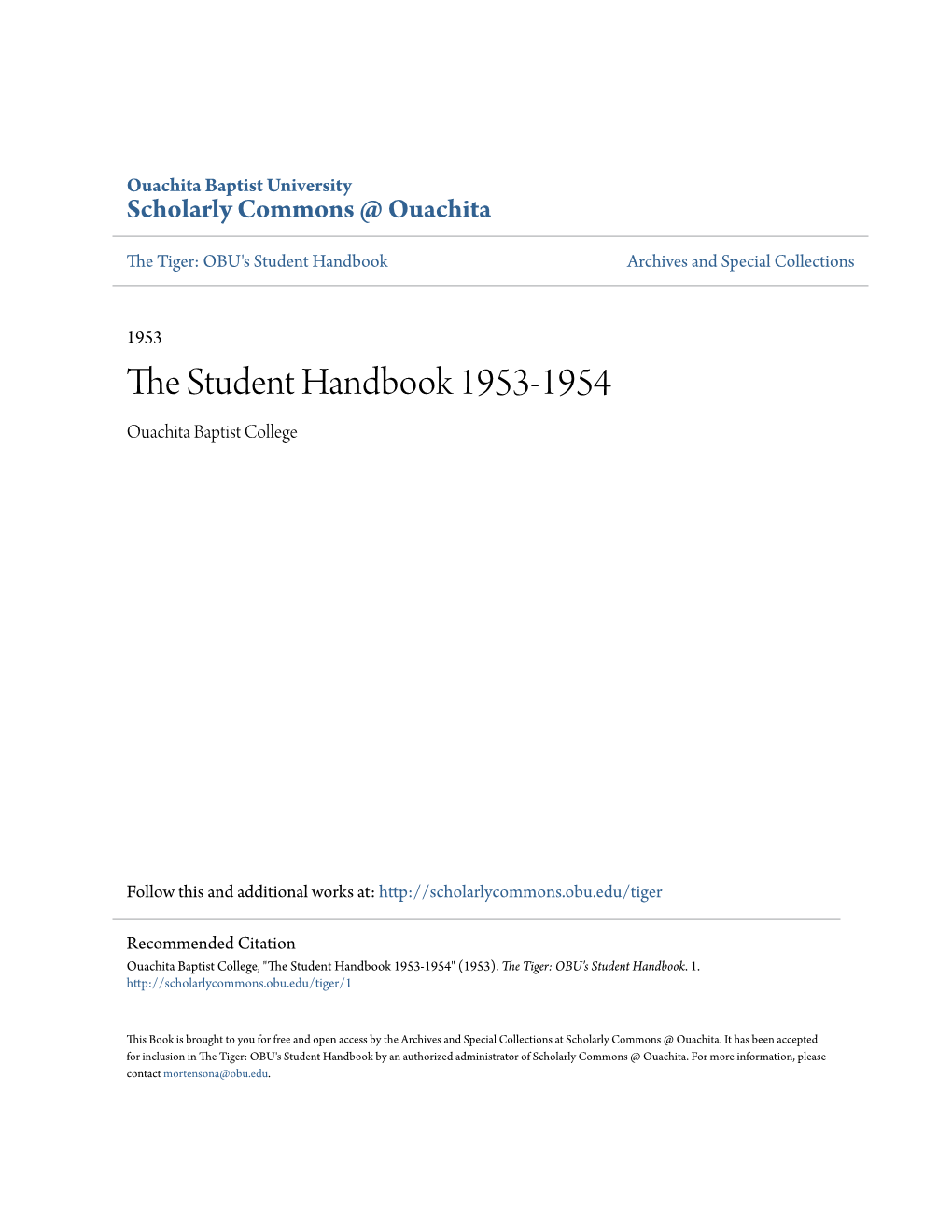 The Student Handbook 1953-1954