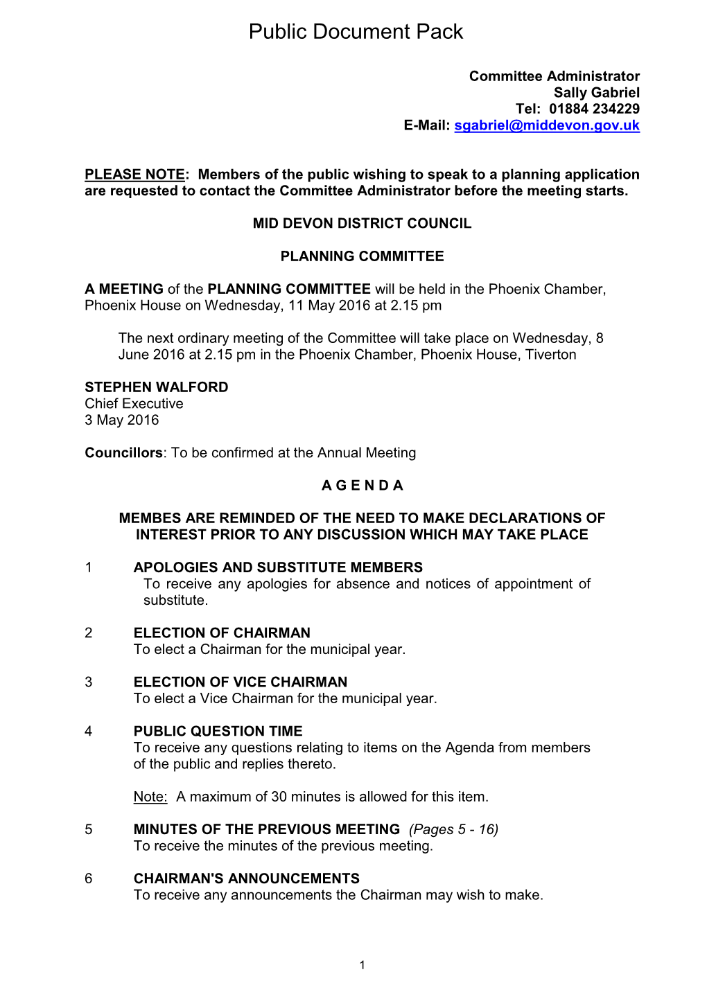 (Public Pack)Agenda Document for Planning Committee, 11/05/2016 14:15