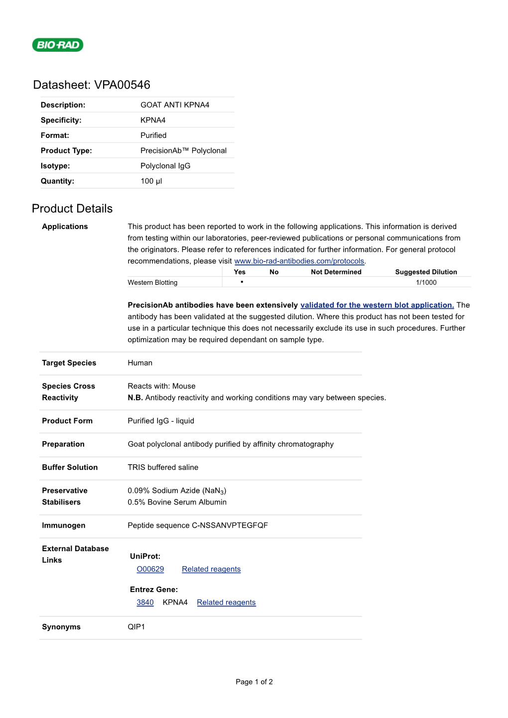 Datasheet: VPA00546 Product Details