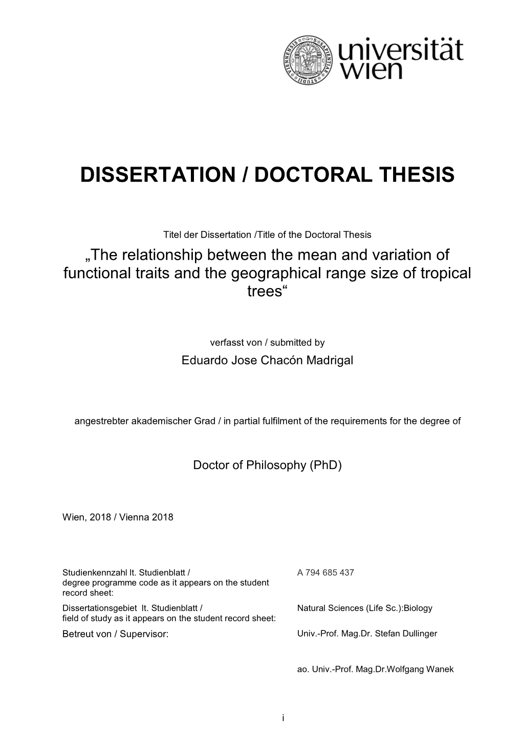 Doctoral Thesis of Thomas Mang