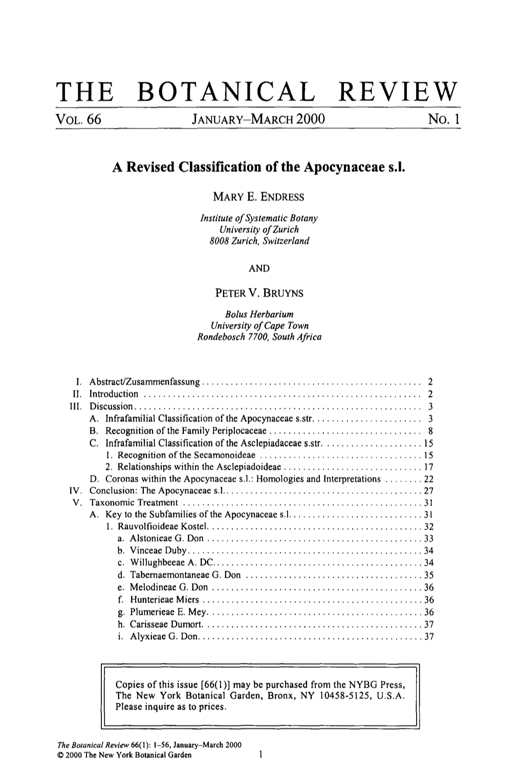 A Revised Classification of the Apocynaceae S.L