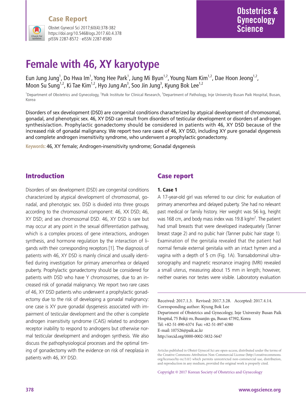 Female with 46, XY Karyotype