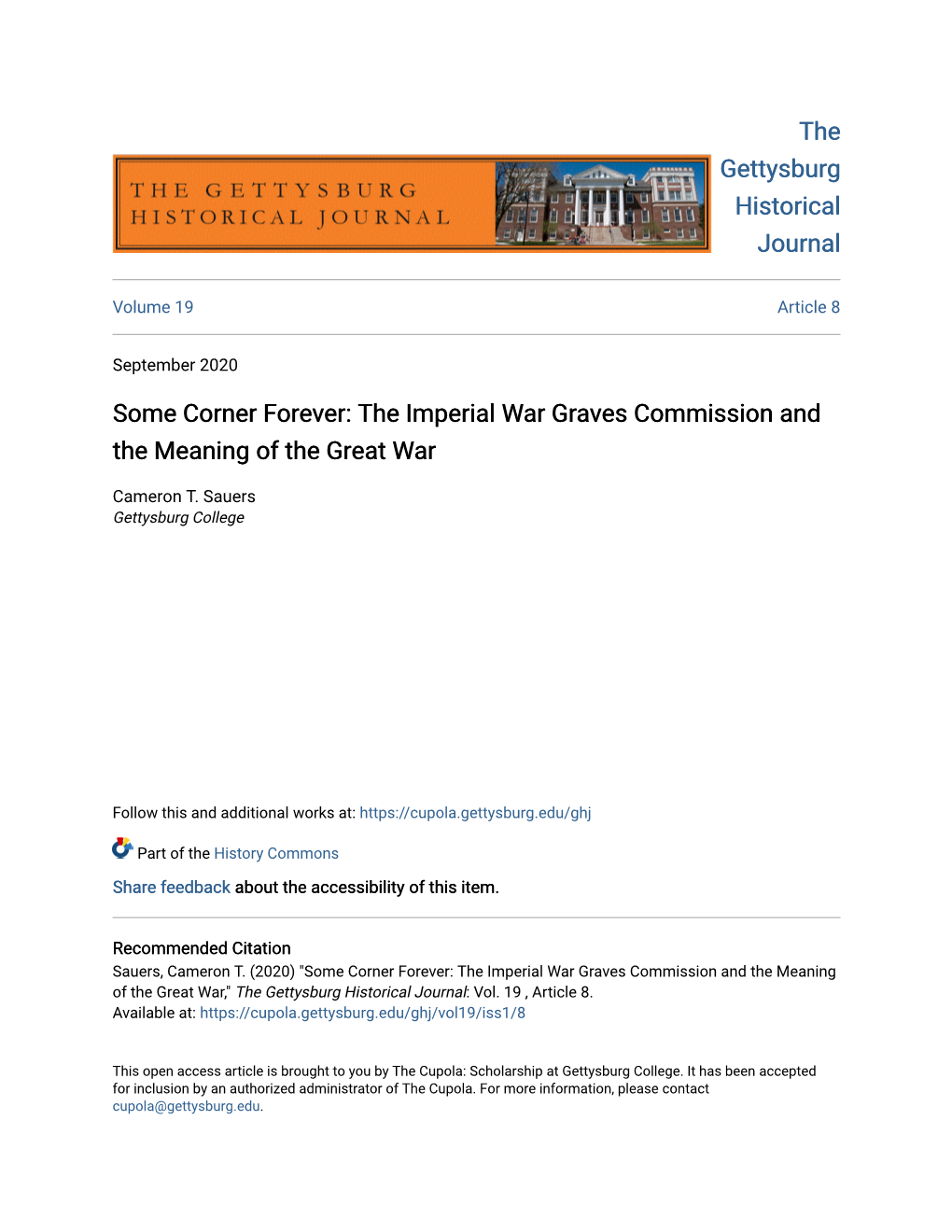 The Imperial War Graves Commission and the Meaning of the Great War