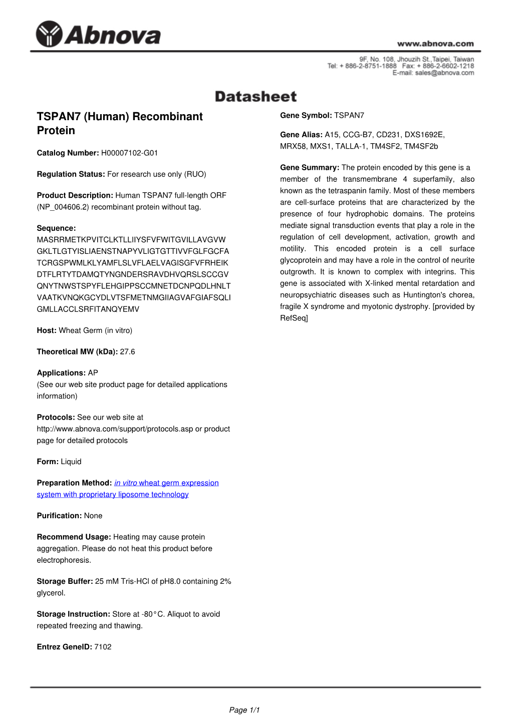 TSPAN7 (Human) Recombinant Protein