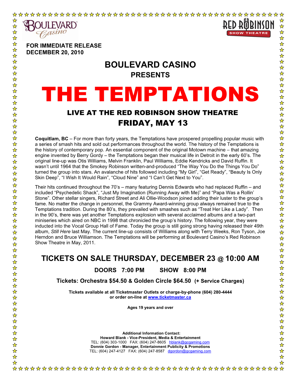 The Temptations Live at the Red Robinson Show Theatre