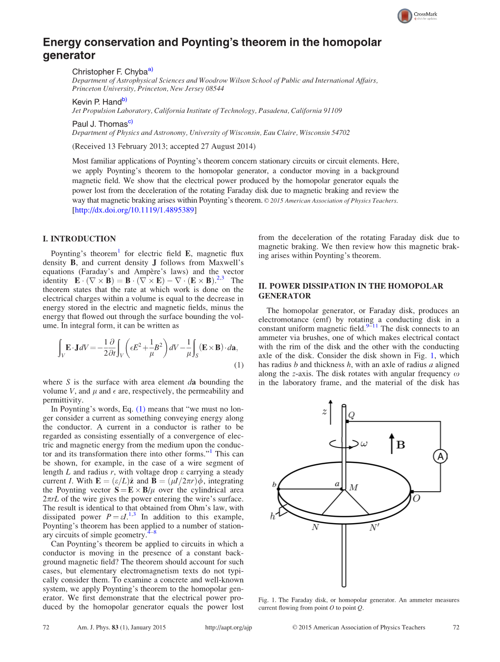 Energy Conservation and Poynting's Theorem in the Homopolar Generator