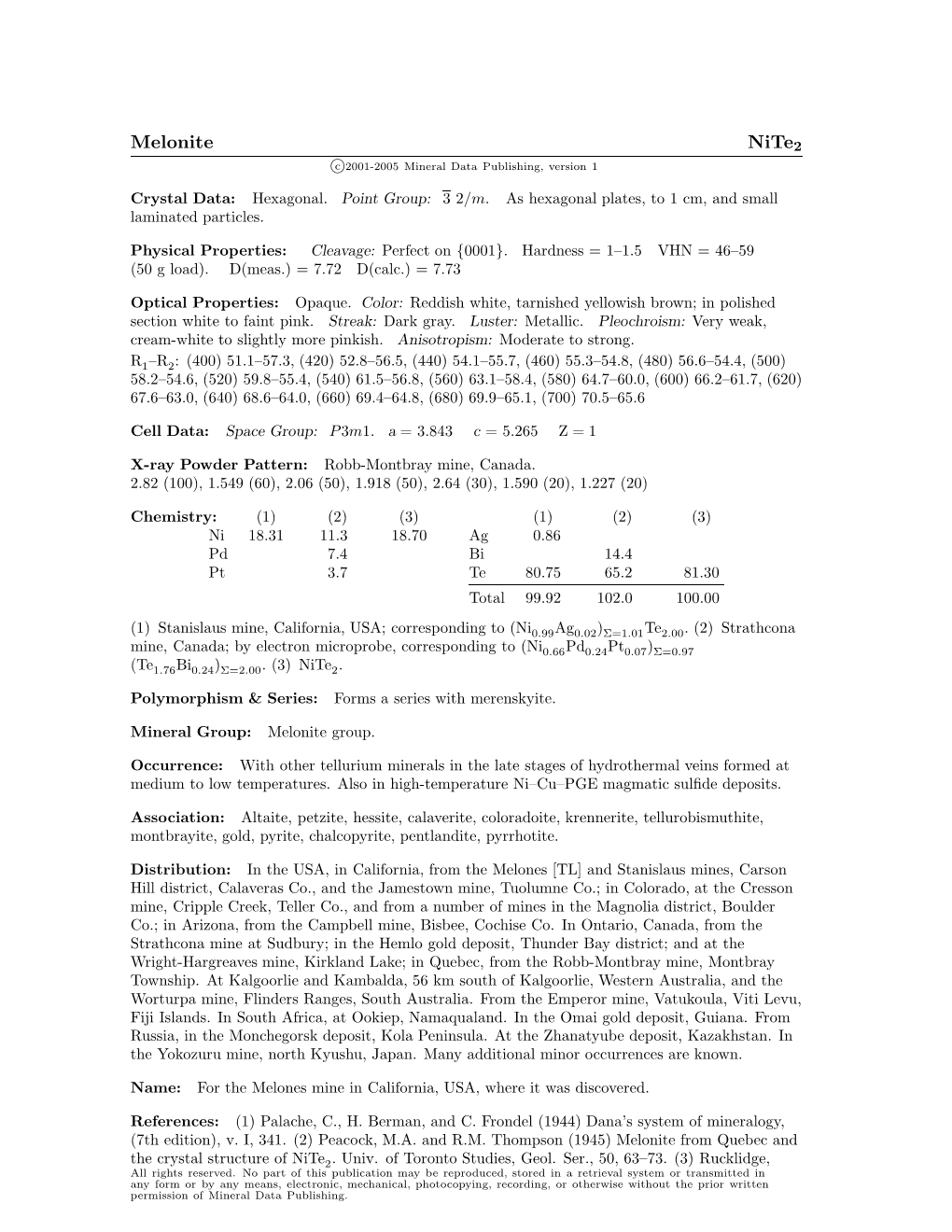 Melonite Nite2 C 2001-2005 Mineral Data Publishing, Version 1