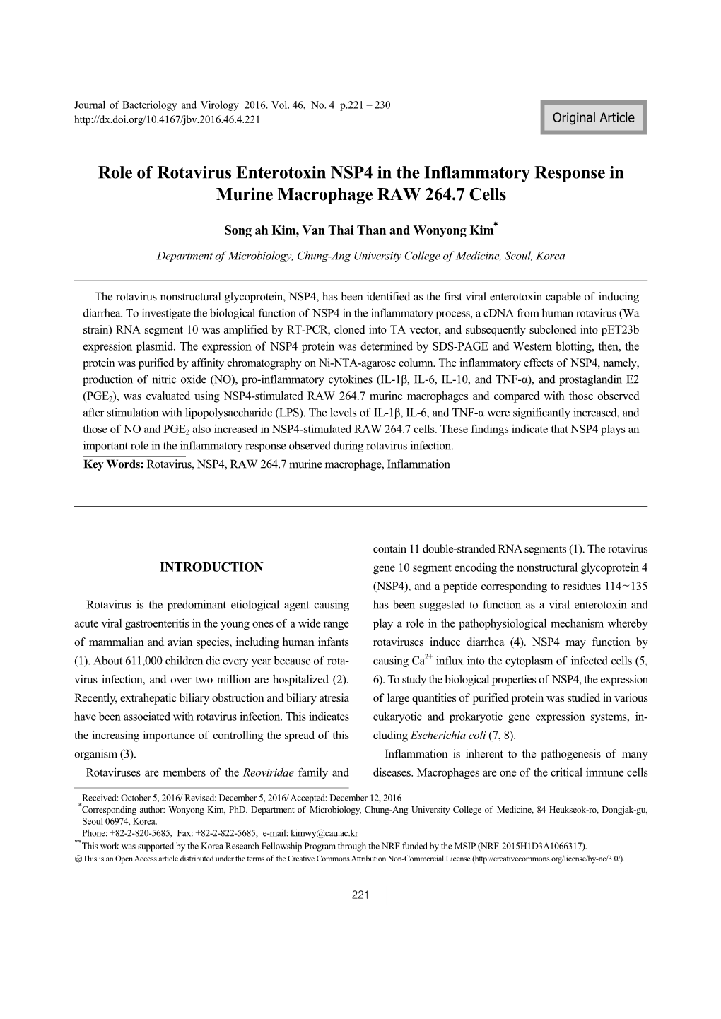 Role of Rotavirus Enterotoxin NSP4 in the Inflammatory Response in Murine Macrophage RAW 264.7 Cells