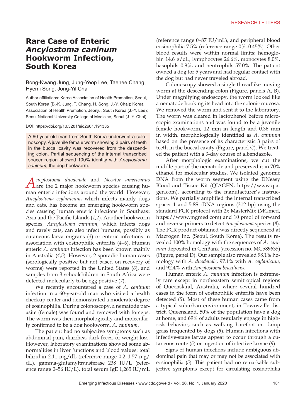 Rare Case of Enteric Ancylostoma Caninum Hookworm Infection