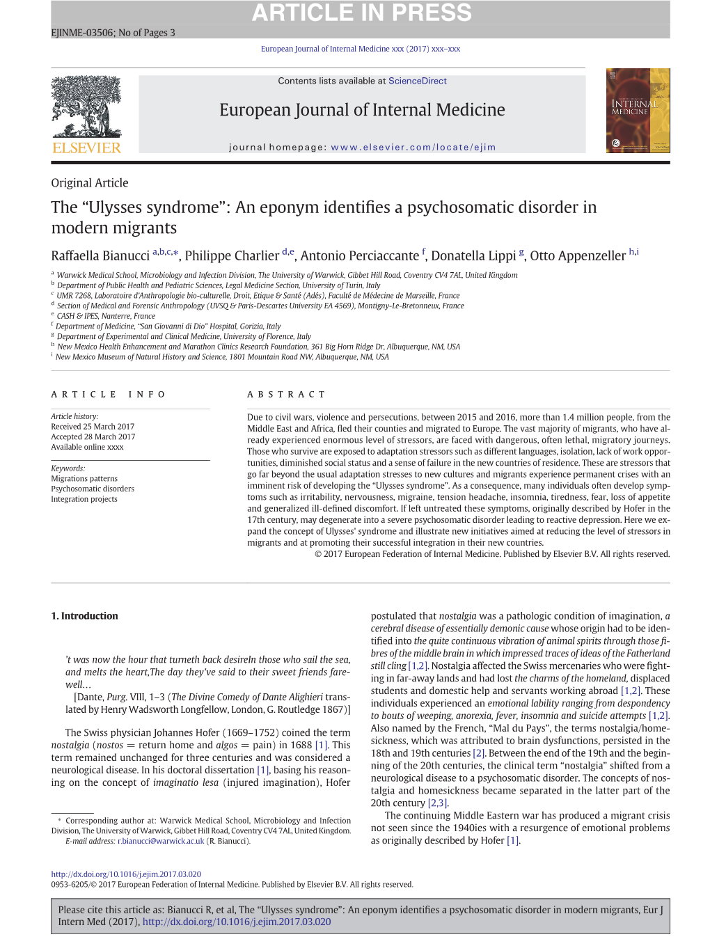 An Eponym Identifies a Psychosomatic Disorder in Modern Migrants