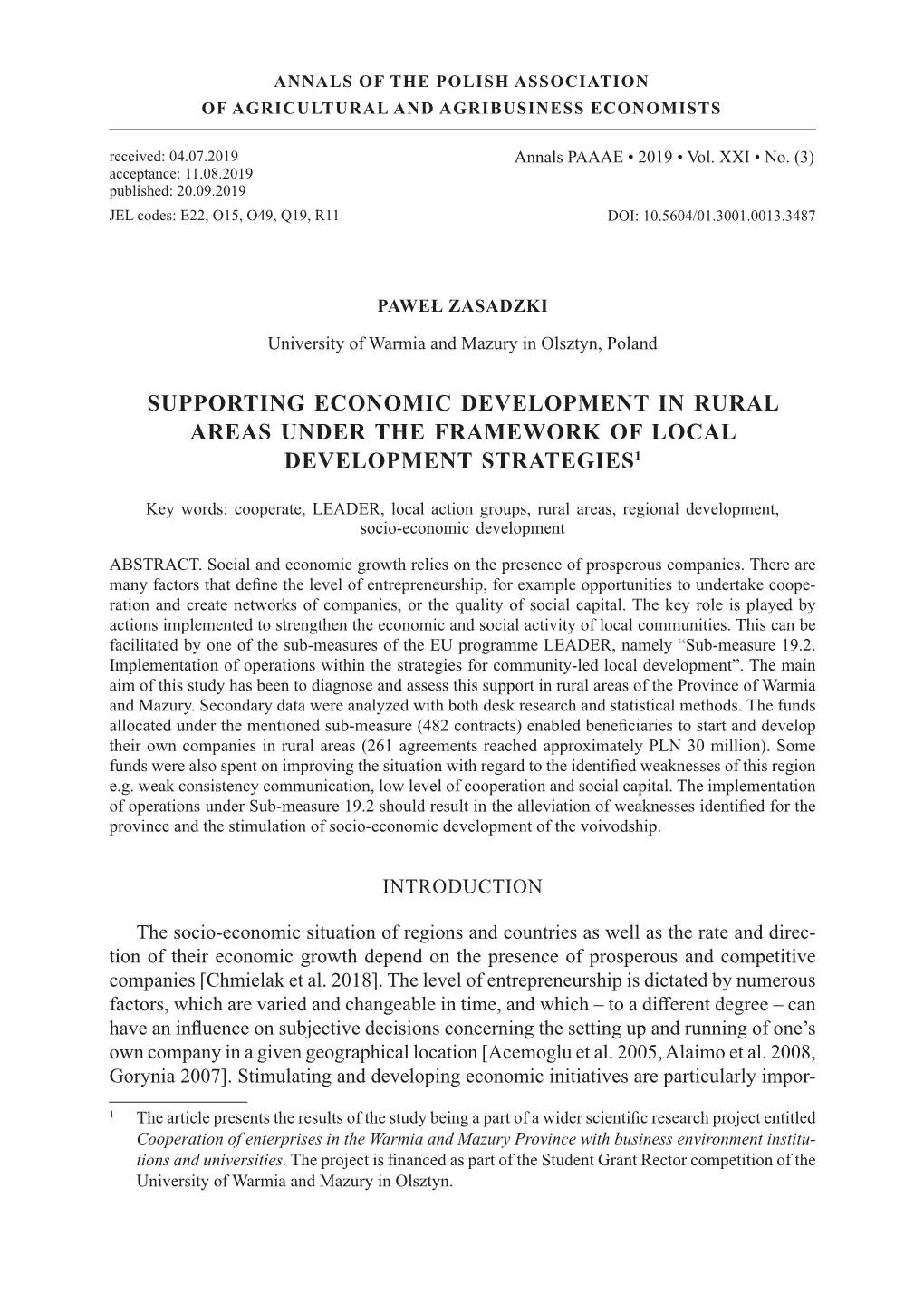 Supporting Economic Development in Rural Areas Under the Framework of Local Development Strategies1