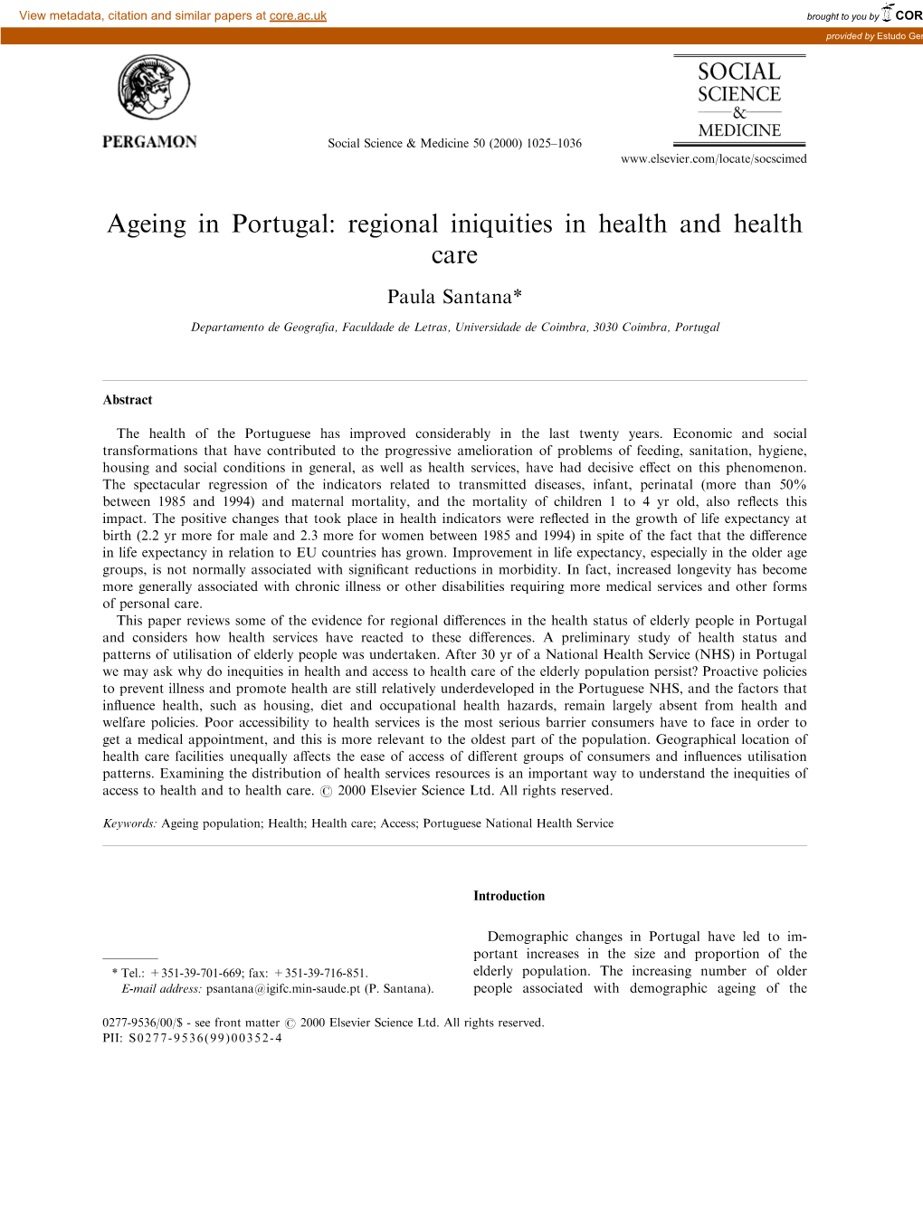 Ageing in Portugal: Regional Iniquities in Health and Health Care