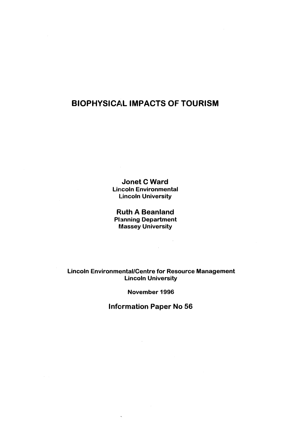 Biophysical Impacts of Tourism