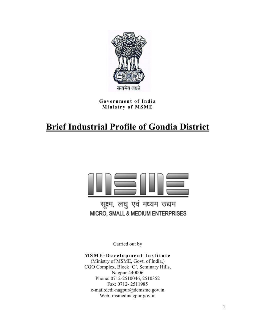 Brief Industrial Profile of Gondia District